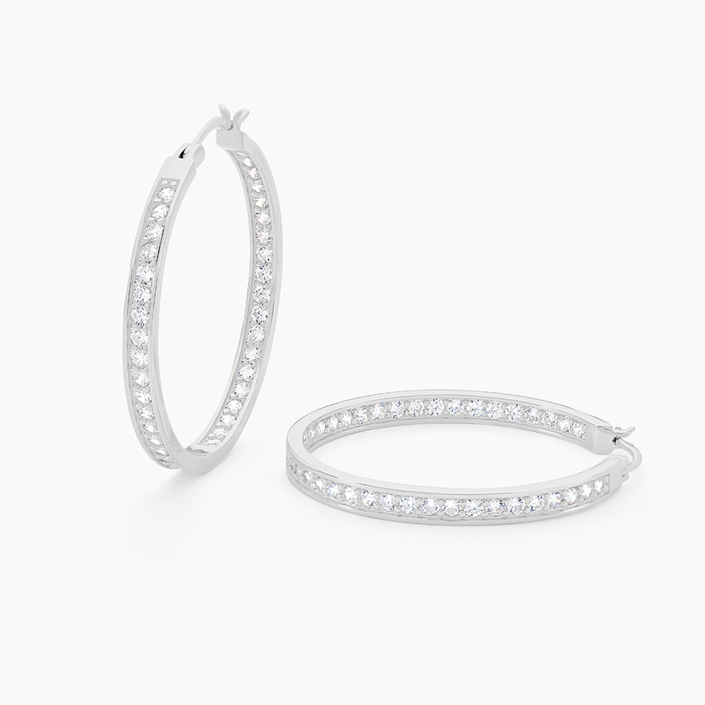 Cr&eacute;oles Classique Argent Blanc Django Oxyde De Zirconium - Boucles d'oreilles cr&eacute;oles Femme | Histoire d&rsquo;Or