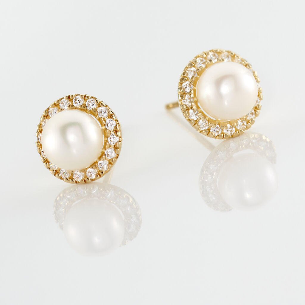 Boucles D'oreilles Puces Grizel Or Jaune Perle De Culture Et Oxyde - Clous d'oreilles Femme | Histoire d’Or