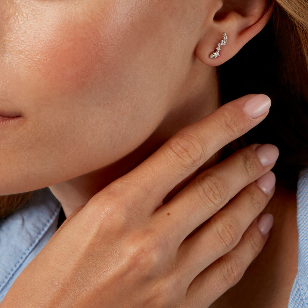 Boucles D'Oreilles Puces Eclat d'Aurore Argent Blanc Oxyde De Zirconium - Boucles d'oreilles fantaisie Femme | Histoire d&rsquo;Or