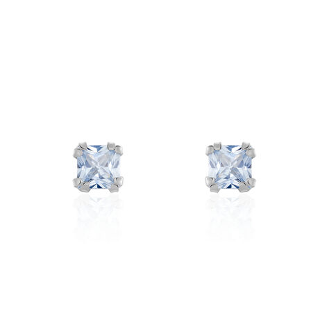 Boucles D'oreilles Puces Doreen Carre Or Blanc Oxyde De Zirconium - Clous d'oreilles Femme | Histoire d’Or