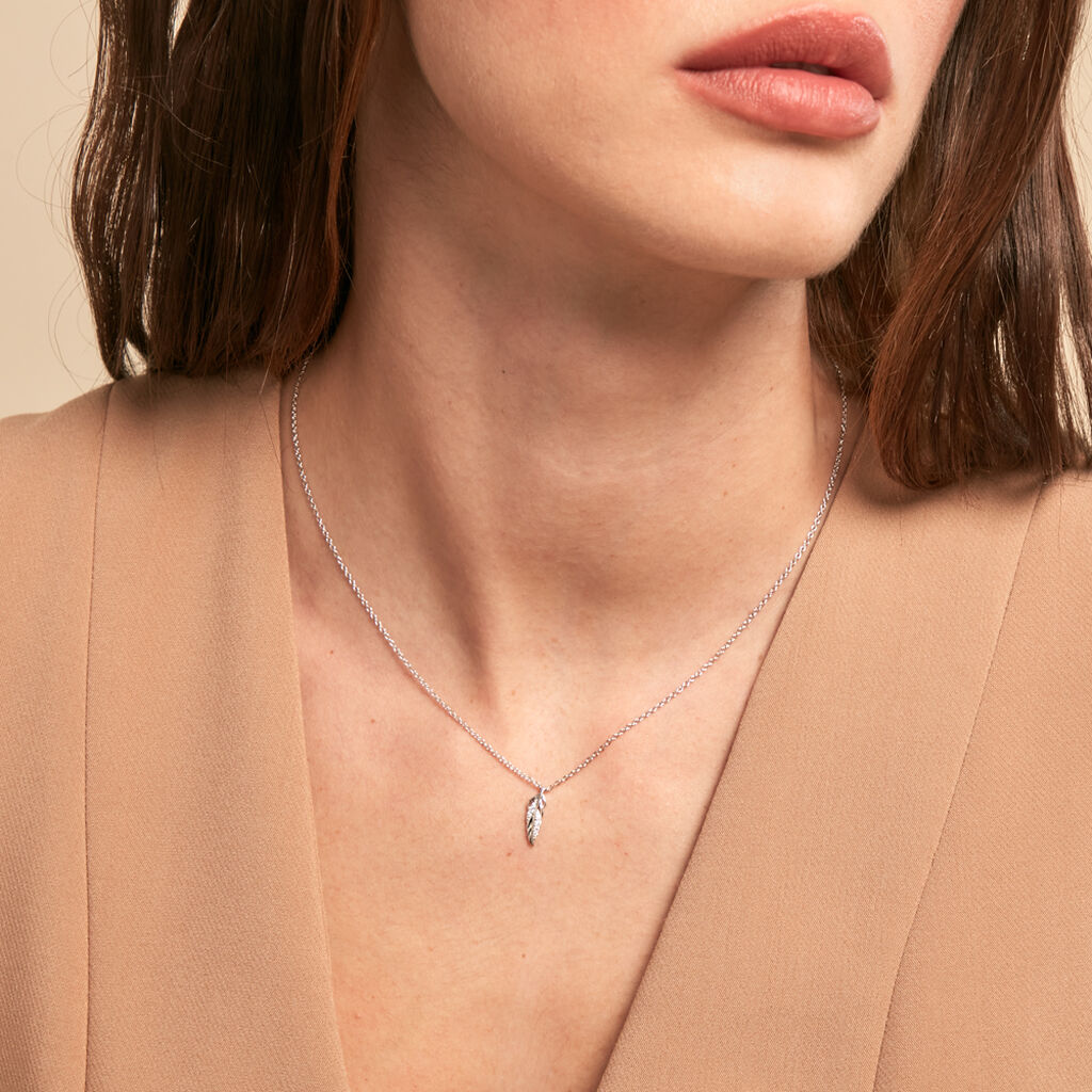 Collier Feath Argent Blanc Oxyde De Zirconium - Colliers fantaisie Femme | Histoire d’Or