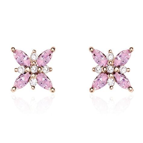 Boucles D'oreilles Puces Anabele Or Rose Amethyste Oxyde - Clous d'oreilles Femme | Histoire d’Or