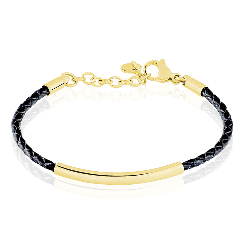 Bracelet Boshra Acier Dore Cuir Noir - Bracelets Femme | Histoire d’Or