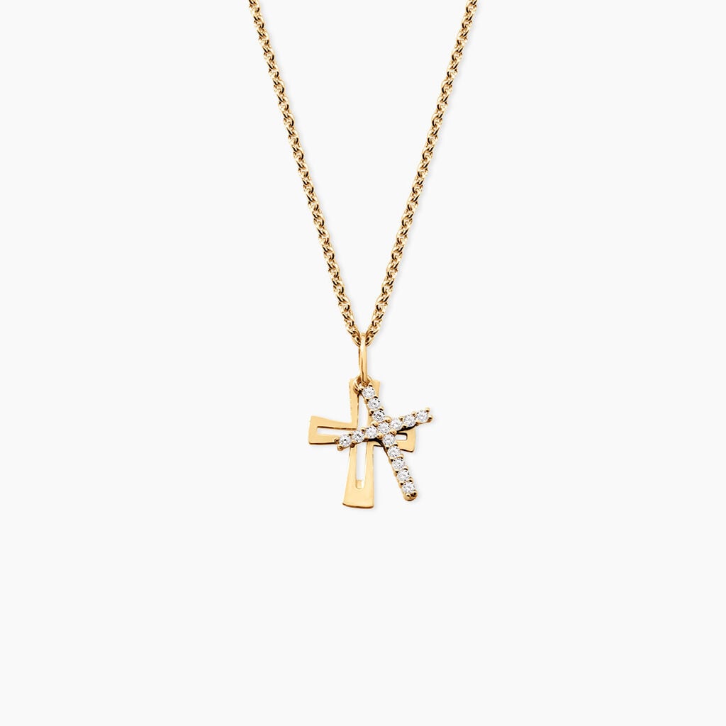 Pendentif Canice Argent Dor&eacute; A L'Or 750/1000 Oxyde De Zirconium - Pendentifs Communion Femme | Histoire d&rsquo;Or