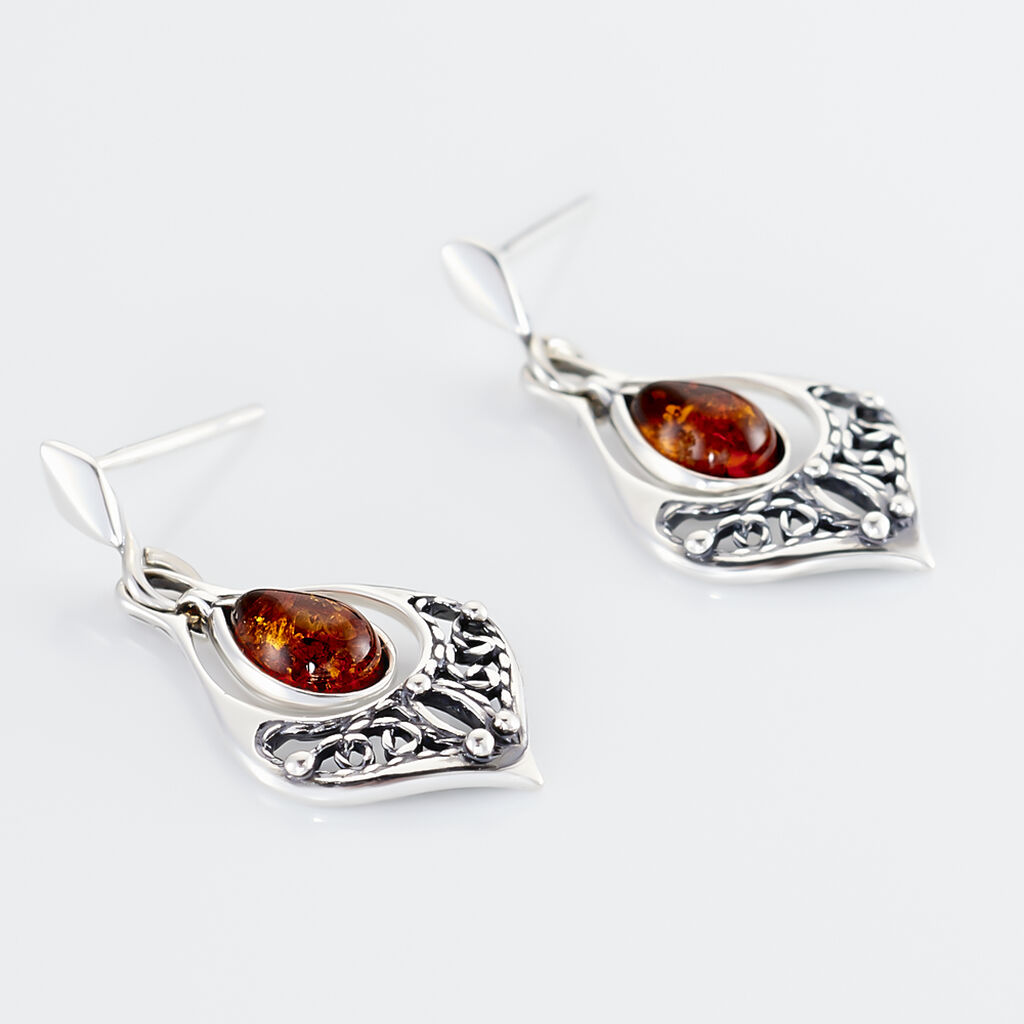 Boucles D'oreilles Pendantes Doralyn Argent Blanc Ambre - Boucles d'oreilles fantaisie Femme | Histoire d’Or