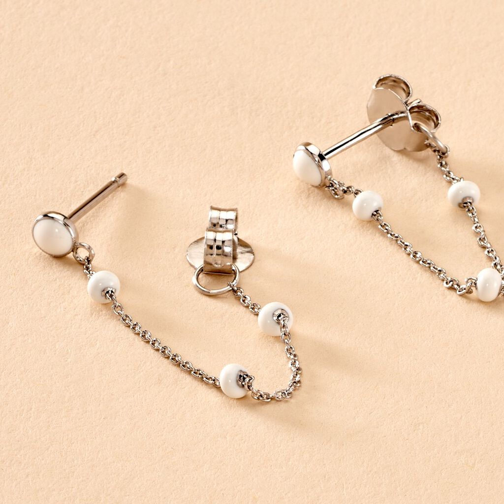 Boucles D'oreilles Pendantes Polka Argent Blanc - Boucles d'oreilles fantaisie Femme | Histoire d’Or