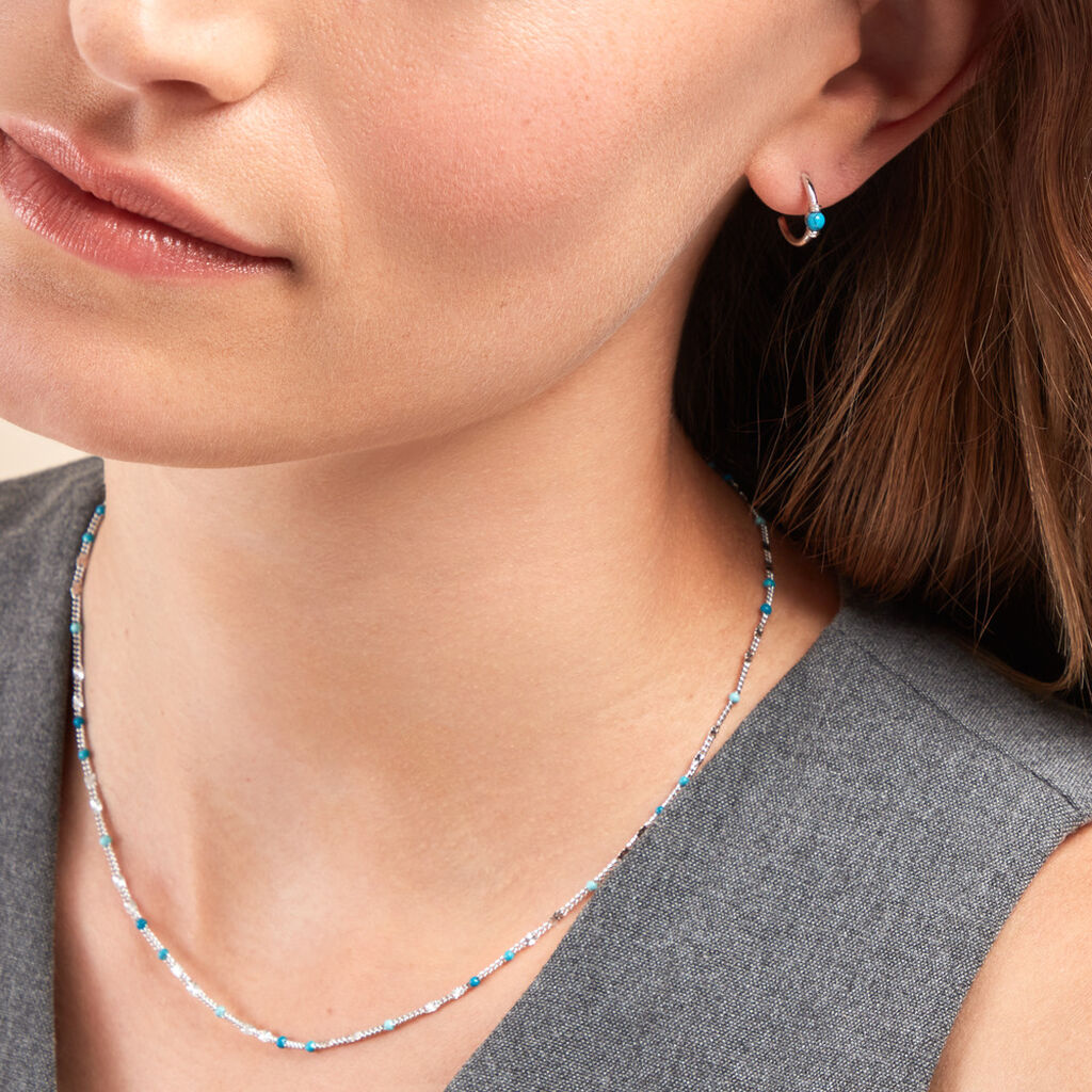 Créoles Ocean Argent Blanc Turquoise - Boucles d'oreilles créoles Femme | Histoire d’Or
