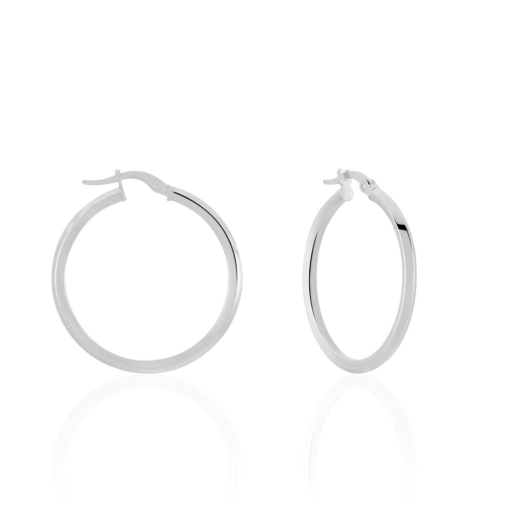 Paire De Créoles Blanches Rondes - Boucles D'oreilles Femme Fille - Métal Classique - Neuf Sans Emballage