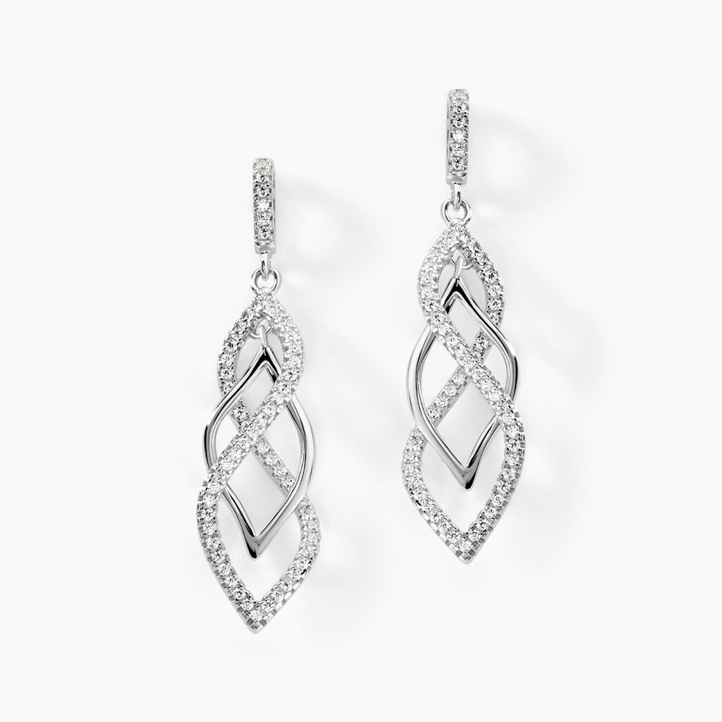 Boucles D'oreilles Pendantes Malika Argent Blanc Oxyde De Zirconium - Boucles d'oreilles pendantes Femme | Histoire d&rsquo;Or