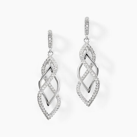 Boucles D'oreilles Pendantes Malika Argent Blanc Oxyde De Zirconium - Boucles d'oreilles pendantes Femme | Histoire d&rsquo;Or