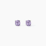 Boucles D'oreilles Puces Elea Serti Griffes 3 Or Blanc Amethyste - Clous d'oreilles Femme | Histoire d&rsquo;Or