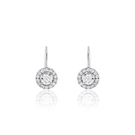 Boucles D'oreilles Pendantes Mentoura Or Blanc Diamant Synth&eacute;tique - Boucles d'oreilles pendantes Femme | Histoire d&rsquo;Or