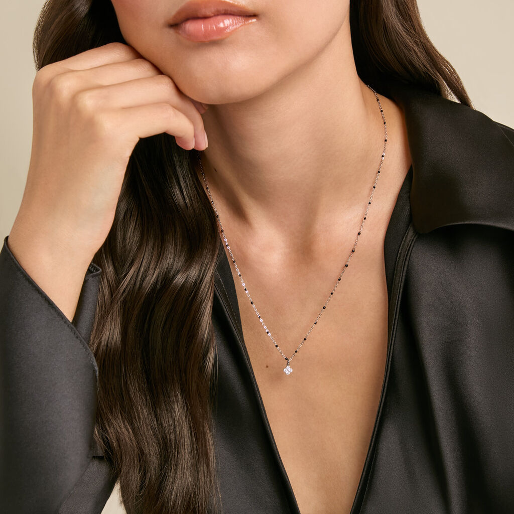 Collier Polka Argent Blanc Email Noir Oxyde De Zirconium - Colliers fantaisie Femme | Histoire d&rsquo;Or