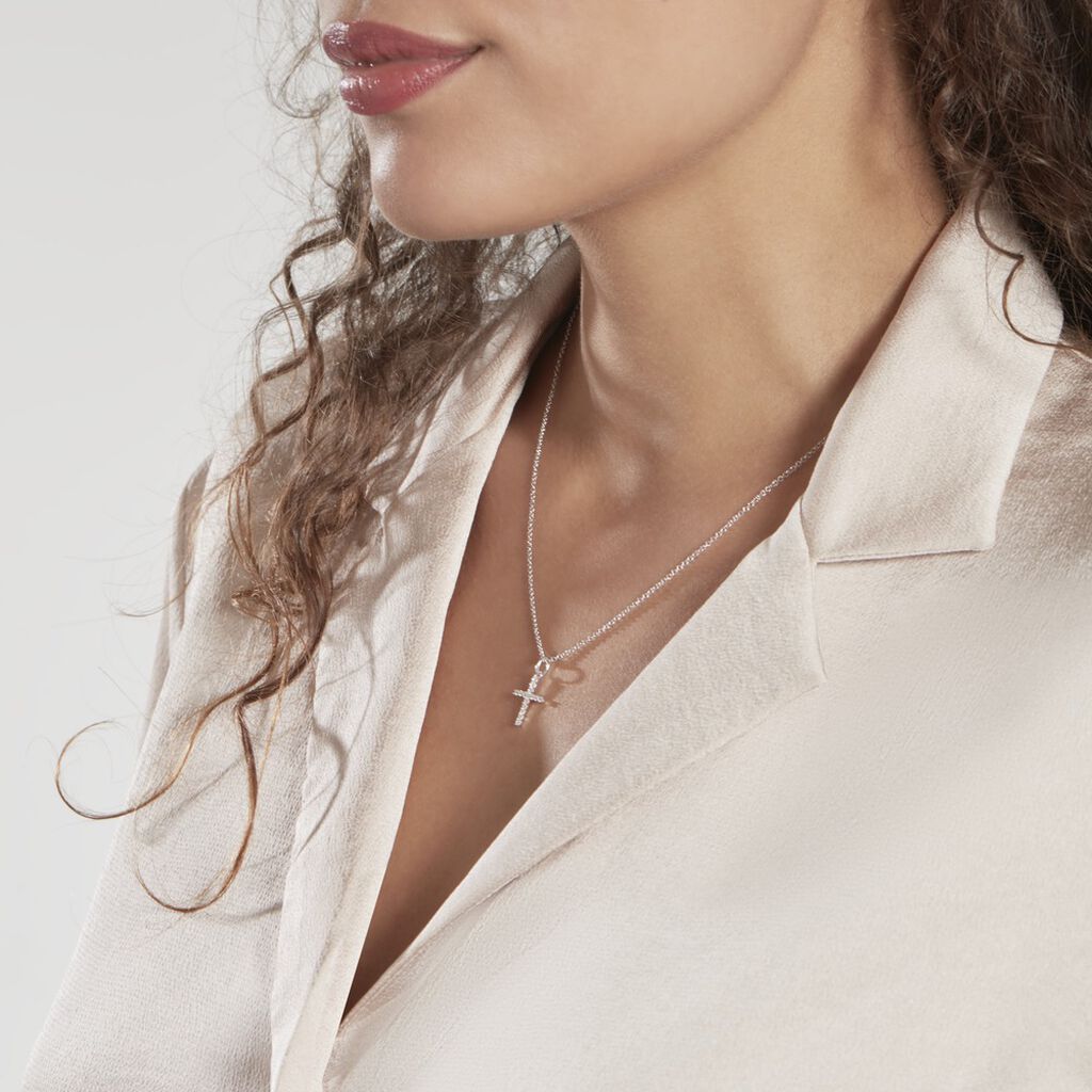 Pendentif Canice Croix Or Blanc Oxyde De Zirconium - Pendentifs Communion Femme | Histoire d’Or