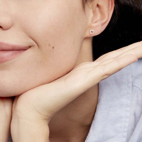 Boucles D'oreilles Puces Coeur Ajoure Or Jaune Oxyde De Zirconium - Boucles d'Oreilles Coeur Femme | Histoire d’Or