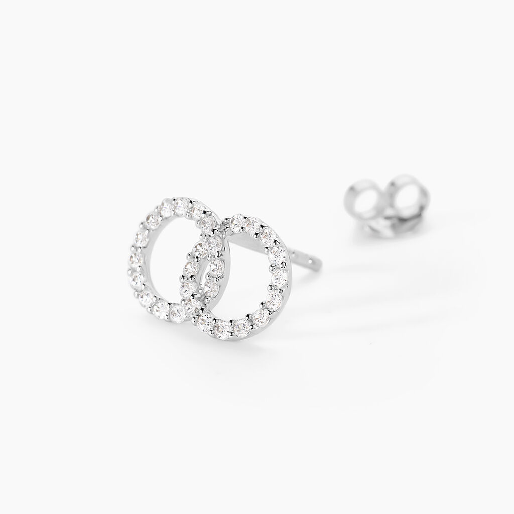 Boucles D'oreilles Puces Iwa Argent Blanc Oxyde De Zirconium - Boucles d'oreilles fantaisie Femme | Histoire d&rsquo;Or