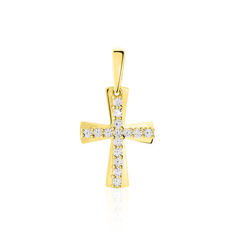 Pendentif Canice Croix Or Jaune Oxyde De Zirconium - Pendentifs Baptême Famille | Histoire d’Or