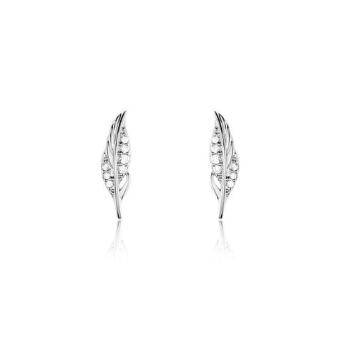Boucles D'oreilles Puces Feath Argent Blanc Oxyde De Zirconium - Boucles d'oreilles fantaisie Femme | Histoire d’Or