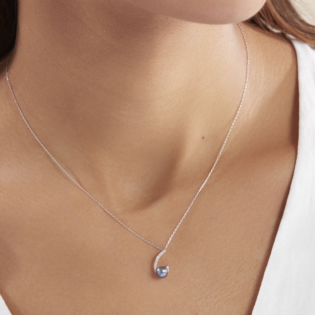 Collier Anais Or Blanc Perle De Culture Et Oxyde De Zirconium - Colliers Femme | Histoire d’Or