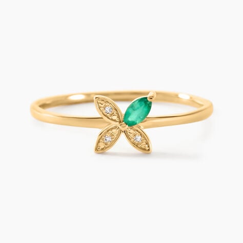 Bague Flower Power Or Jaune Emeraude Diamant - Bagues solitaires Femme | Histoire d&rsquo;Or