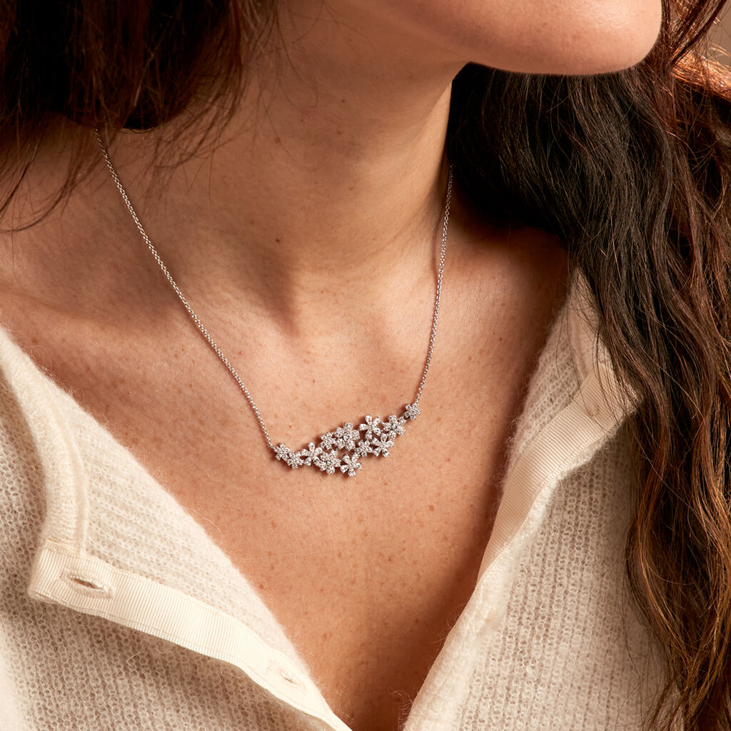 Collier Midnight Flower Argent Blanc Oxyde De Zirconium - Colliers Femme | Histoire d’Or