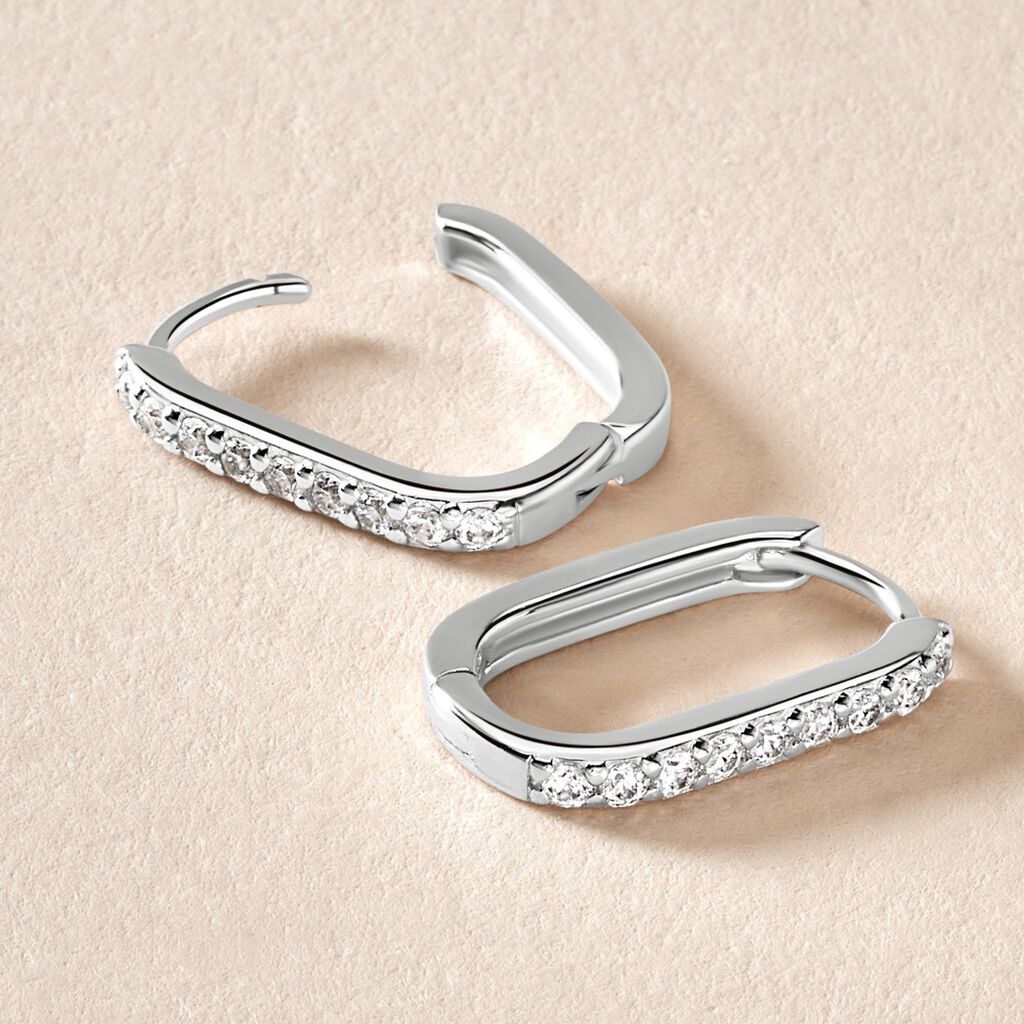 Créoles Trait D'union Argent Rhodié Oxyde De Zirconium - Boucles d'oreilles créoles Femme | Histoire d’Or