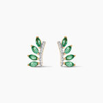 Boucles D'oreilles Puces Navette Or Jaune Emeraude Diamant - Clous d'oreilles Femme | Histoire d&rsquo;Or