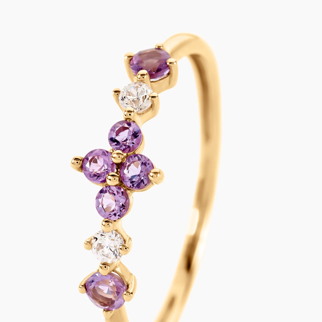 Bague Aodhan Or Jaune Am&eacute;thyste Oxyde De Zirconium - Bagues avec pierre Femme | Histoire d&rsquo;Or