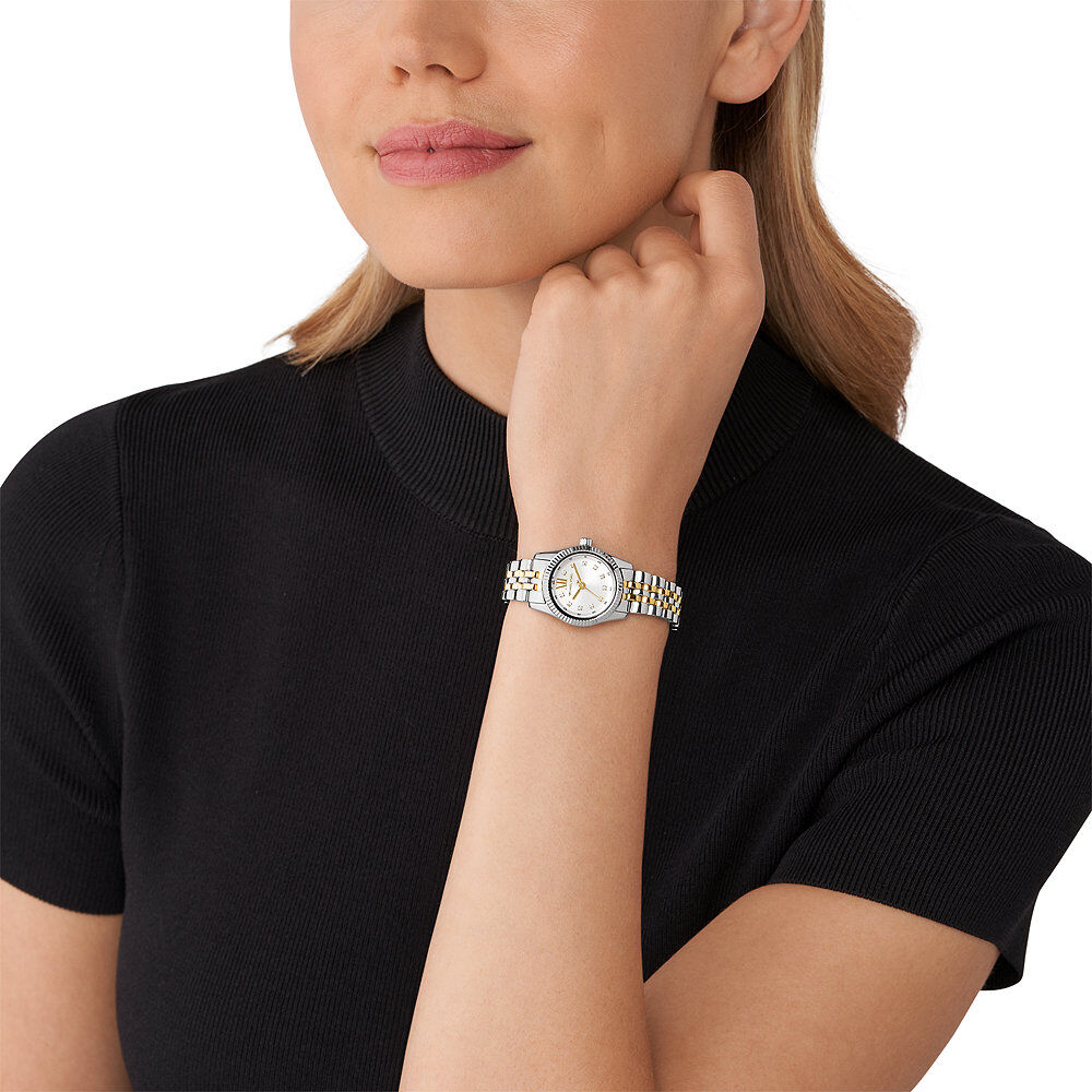 Montres Michael Kors MK4740 Acier Boucle deployante avec surete Strass Blanc Ronde HIMFBQW0YB0 Histoire d Or