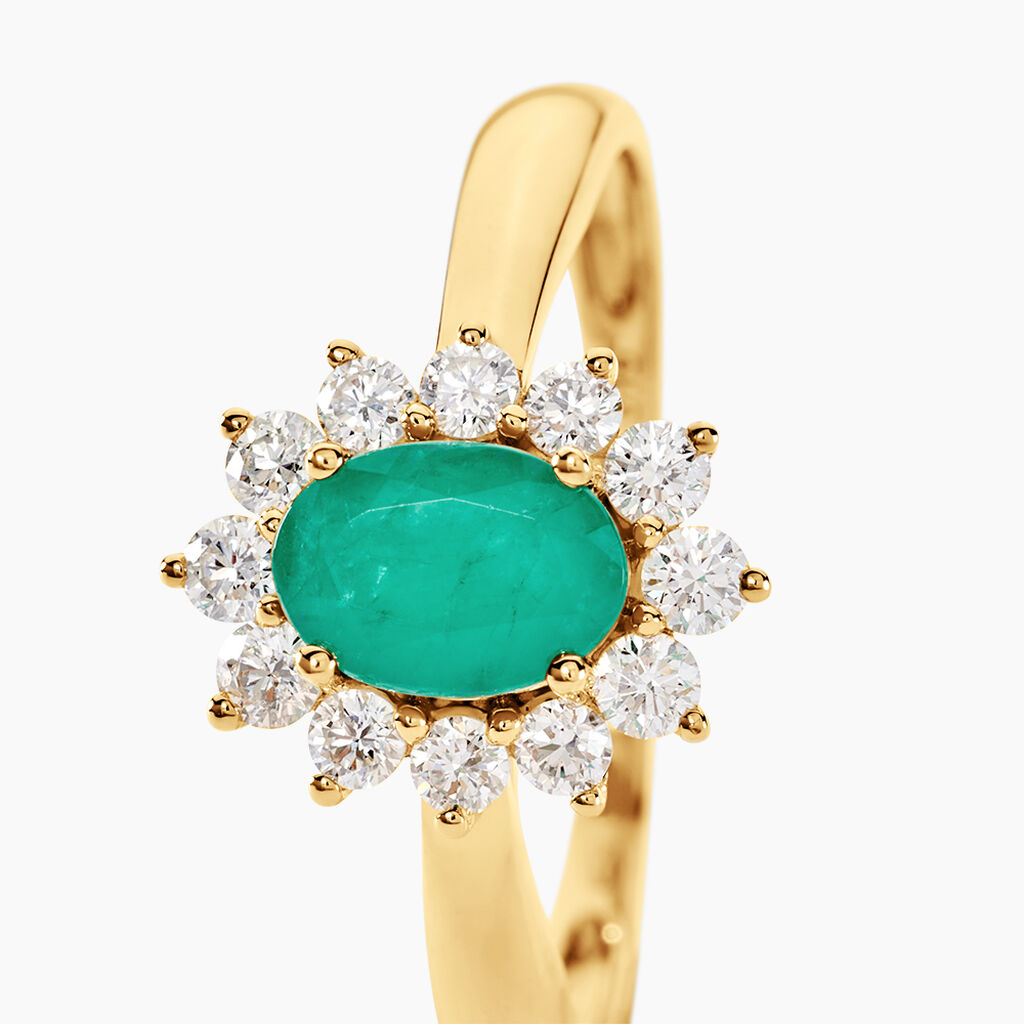 Bague Or Jaune Emeraude Diamants - Bagues solitaires Femme | Histoire d’Or