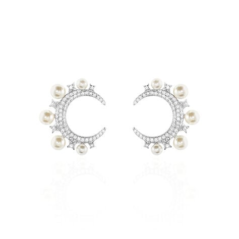Boucles D'oreilles Puces Moon Argent Perle D'imitation Et Oxyde - Clous d'oreilles Femme | Histoire d&rsquo;Or