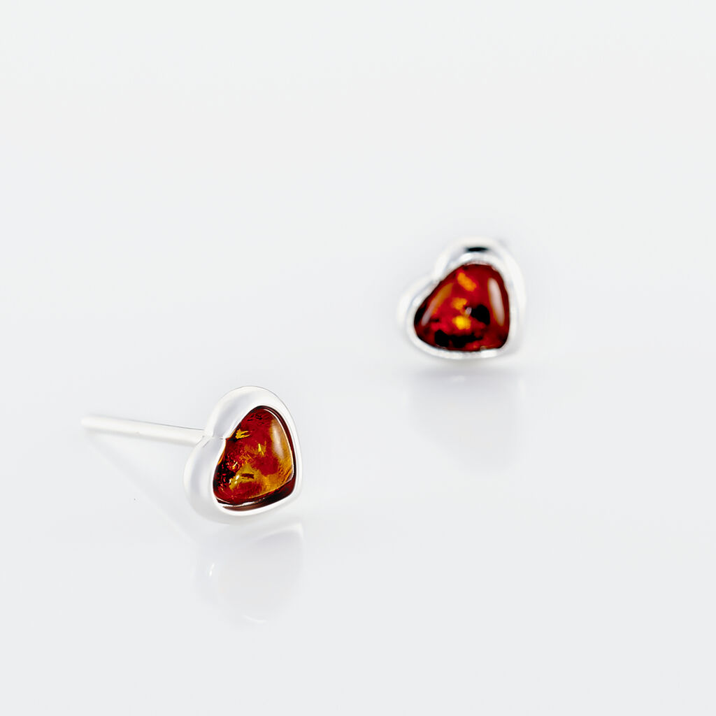 Boucles D'oreilles Puces Argent Blanc Delvinaae Ambre - Boucles d'Oreilles Coeur Femme | Histoire d’Or