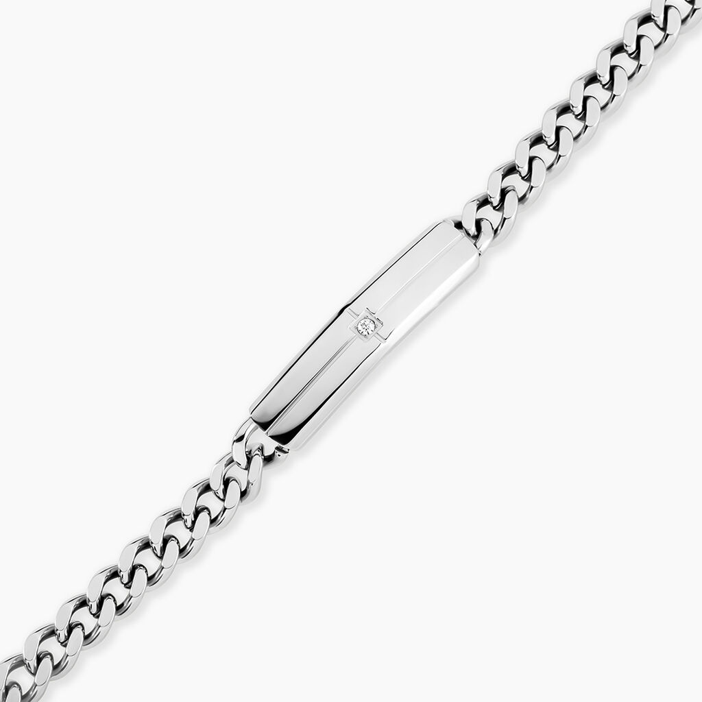 Bracelet Identit&eacute;e Hugo Acier Blanc Oxyde De Zirconium - Gourmettes Femme | Histoire d&rsquo;Or
