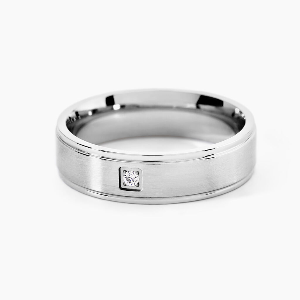 Bague Bicolore Acier Blanc Oxyde De Zirconium - Bagues avec pierre Homme | Histoire d&rsquo;Or