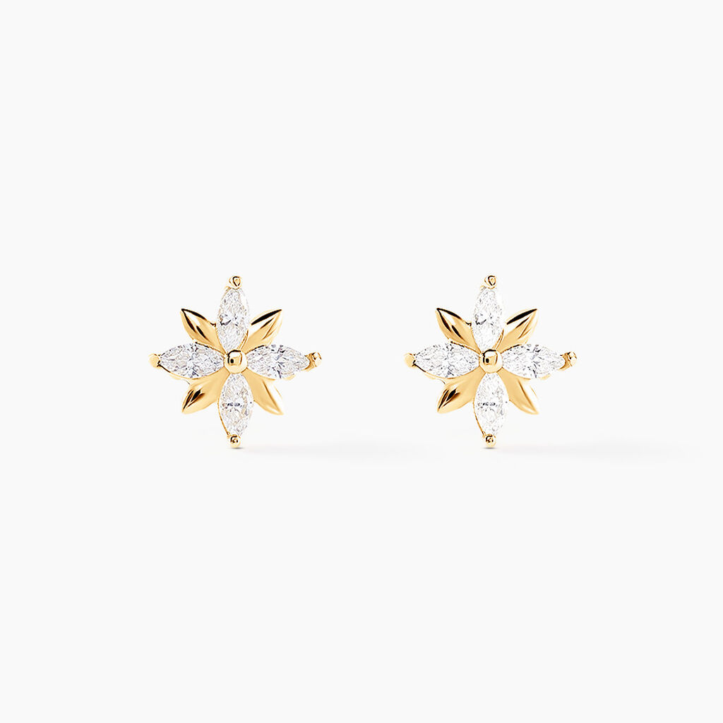 Boucles D'oreilles Puces Geza Or Jaune Oxyde De Zirconium - Clous d'oreilles Femme | Histoire d&rsquo;Or