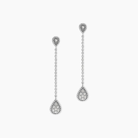 Boucles D'oreilles Pendantes Mariona Or Blanc Diamant - Boucles d'oreilles pendantes Femme | Histoire d&rsquo;Or