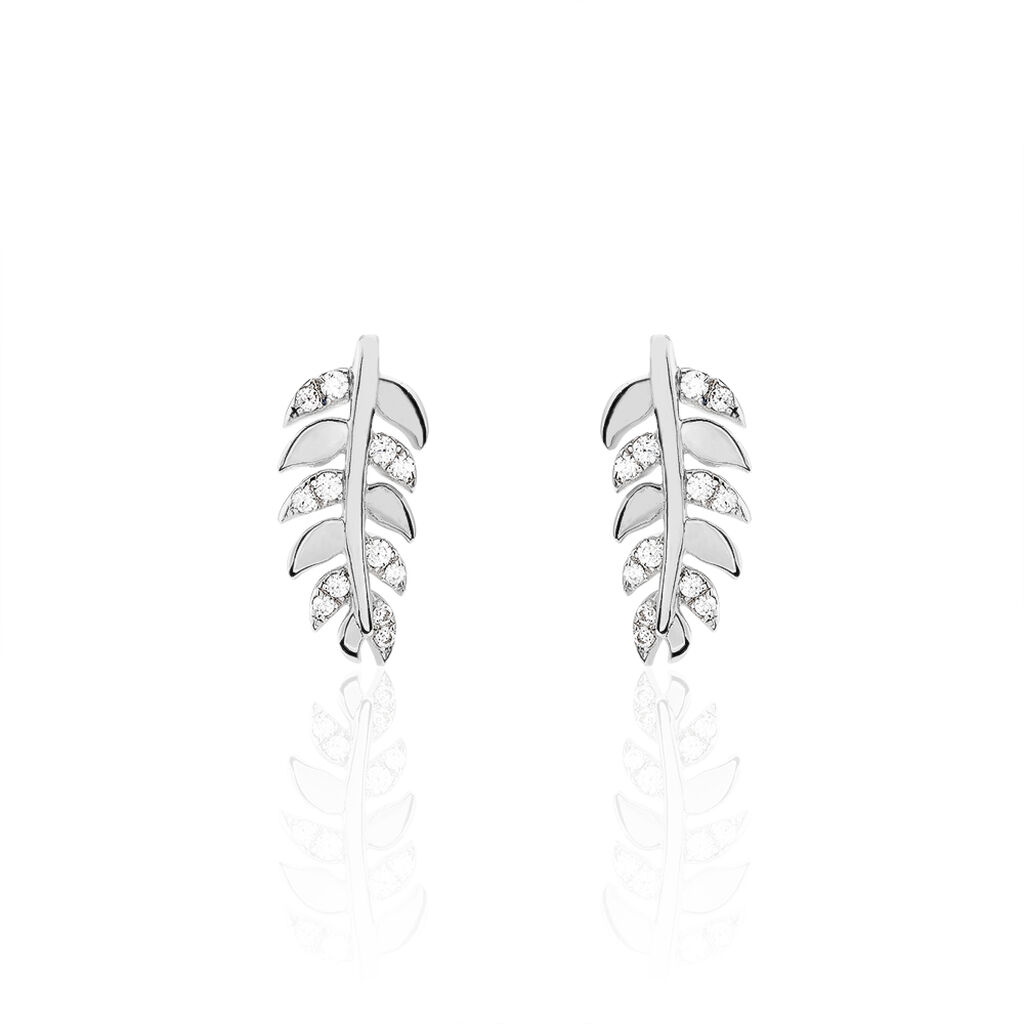 Boucles D'oreilles Puces Jade Argent Blanc Oxyde De Zirconium - Boucles d'oreilles fantaisie Femme | Histoire d’Or