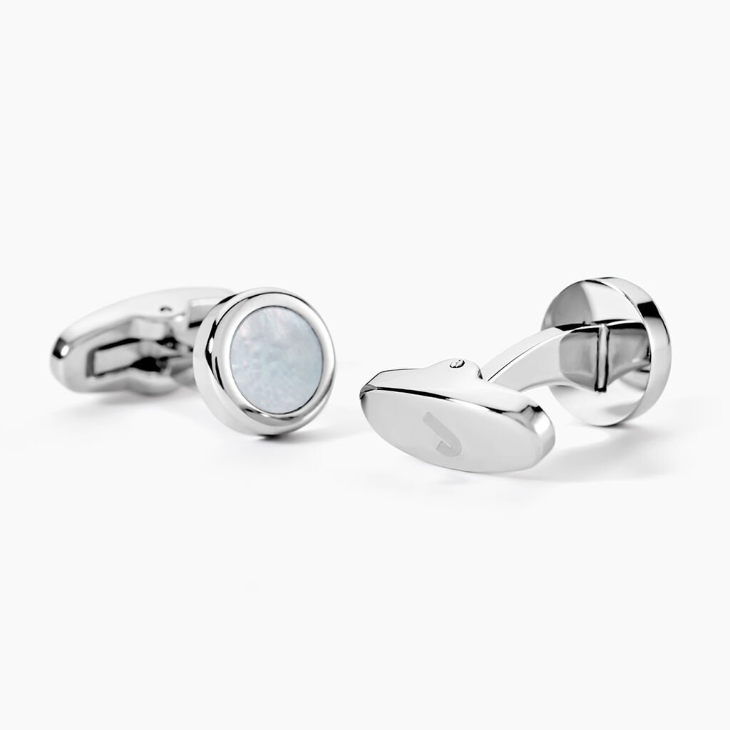 Boutons De Manchettes Jourdan Athos Acier Argenté Nacre - Boutons de manchette Homme | Histoire d’Or