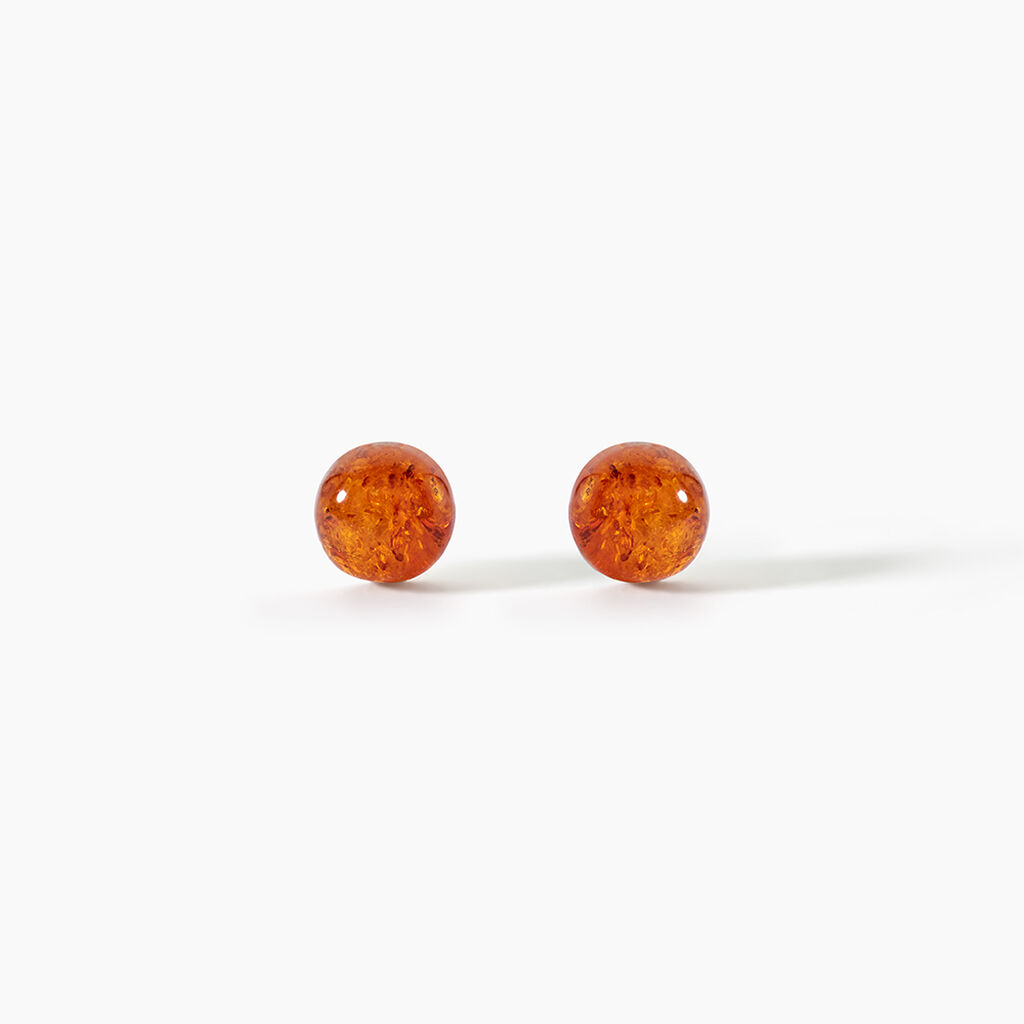Boucles D'oreilles Puces Argent Blanc Brunhilld Ambre - Boucles d'oreilles fantaisie Femme | Histoire d&rsquo;Or