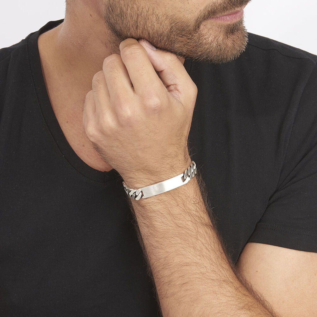 bracelet gourmette homme en argent pur 925 sertie pierre fine