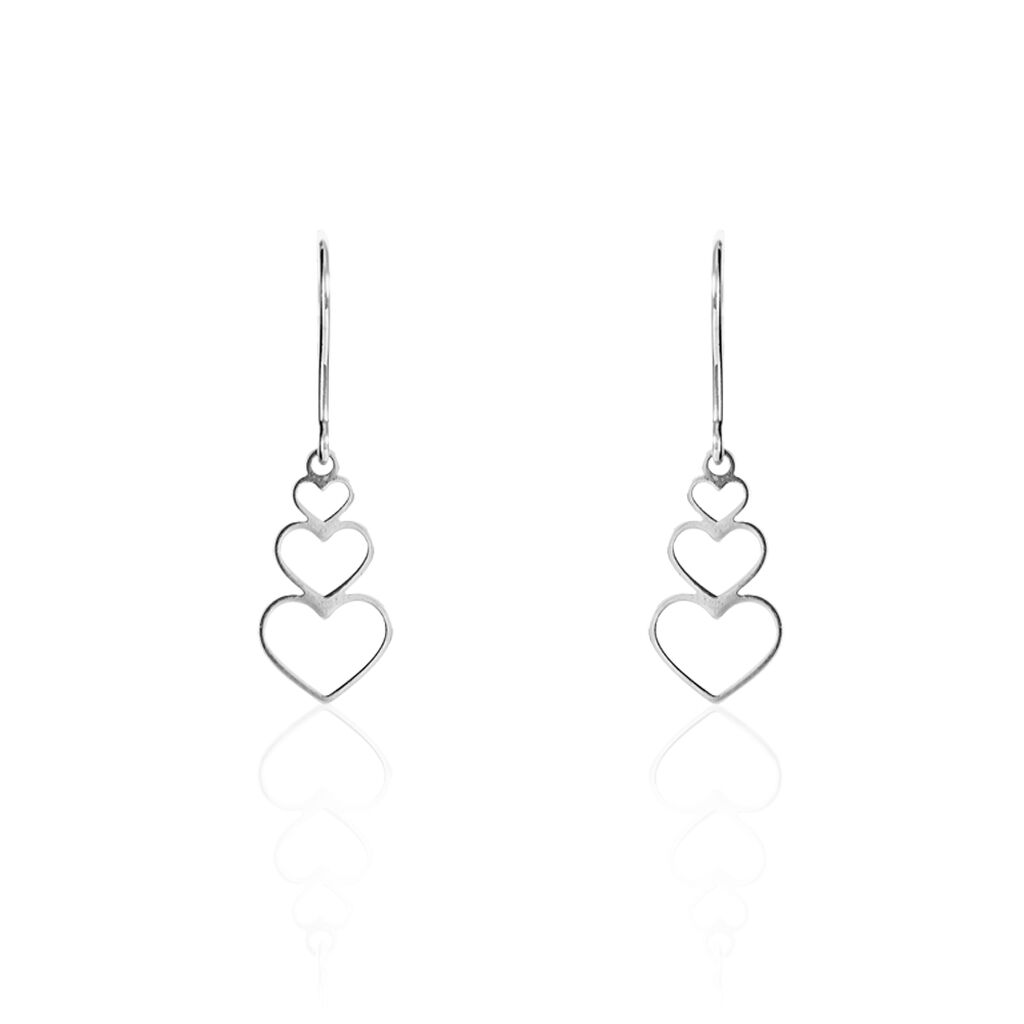 Boucles D'oreilles Pendantes Love Love Argent Blanc - Boucles d'Oreilles Coeur Femme | Histoire d’Or