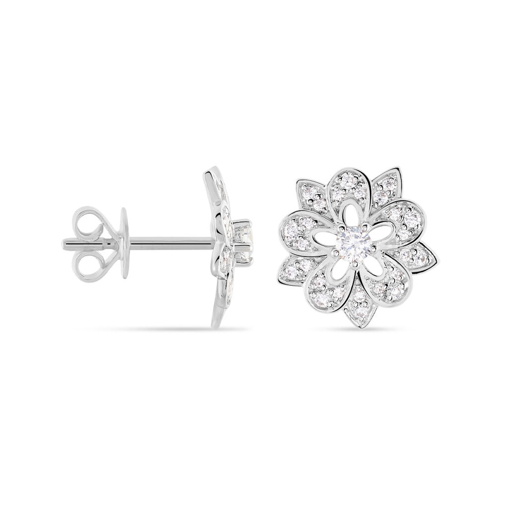 Boucles D'oreilles Puces Iona Argent Blanc Oxyde De Zirconium - Boucles d'oreilles fantaisie Femme | Histoire d’Or