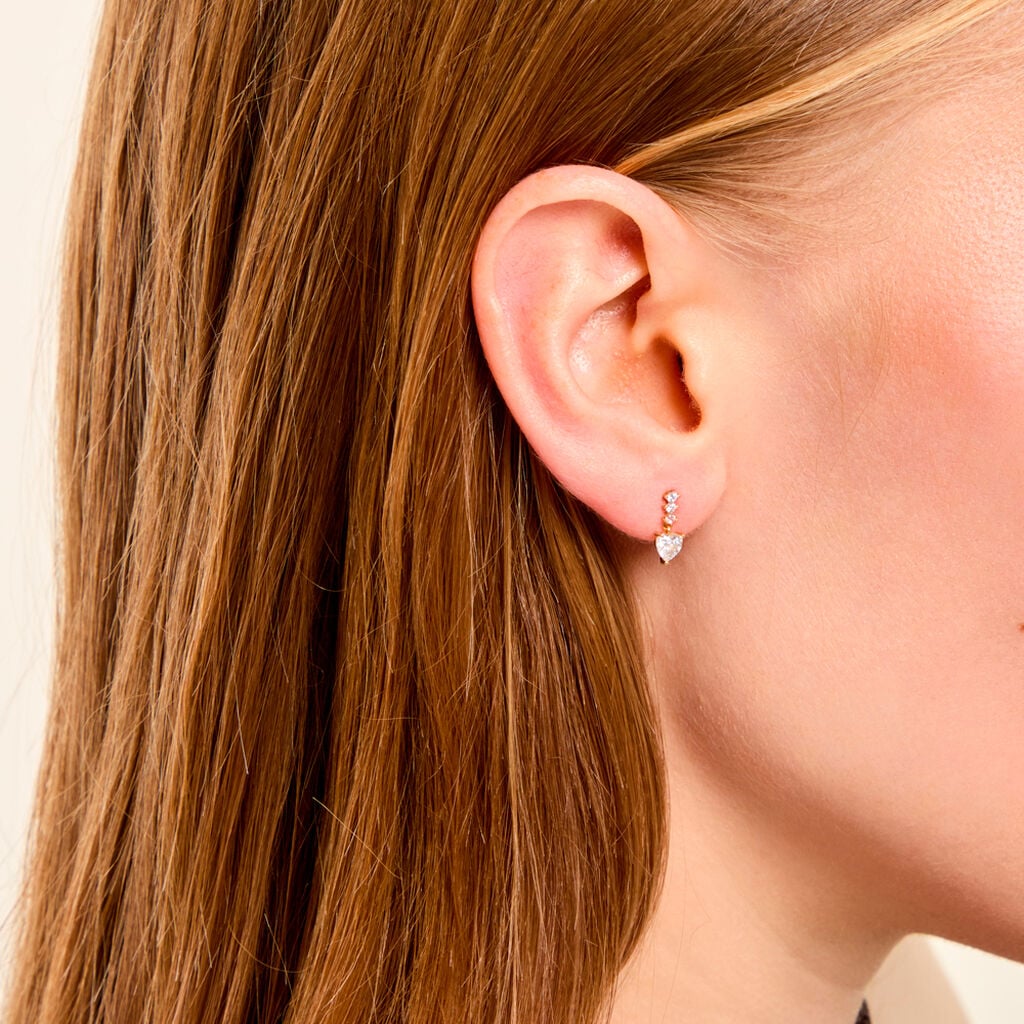 Boucles D'Oreilles Puces Luminita Argent Dor&eacute; A L'Or 750/1000 Oxyde De Zirconium - Boucles d'oreilles fantaisie Enfant | Histoire d&rsquo;Or