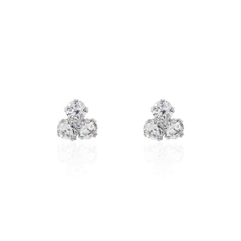 Boucles D'oreilles Puces Eleanor Fleur Or Blanc Oxyde De Zirconium - Clous d'oreilles Femme | Histoire d’Or