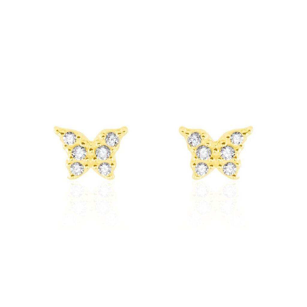 Boucles D'oreilles Puces Or Jaune Fragaria Oxydes - Clous d'oreilles Femme | Histoire d’Or