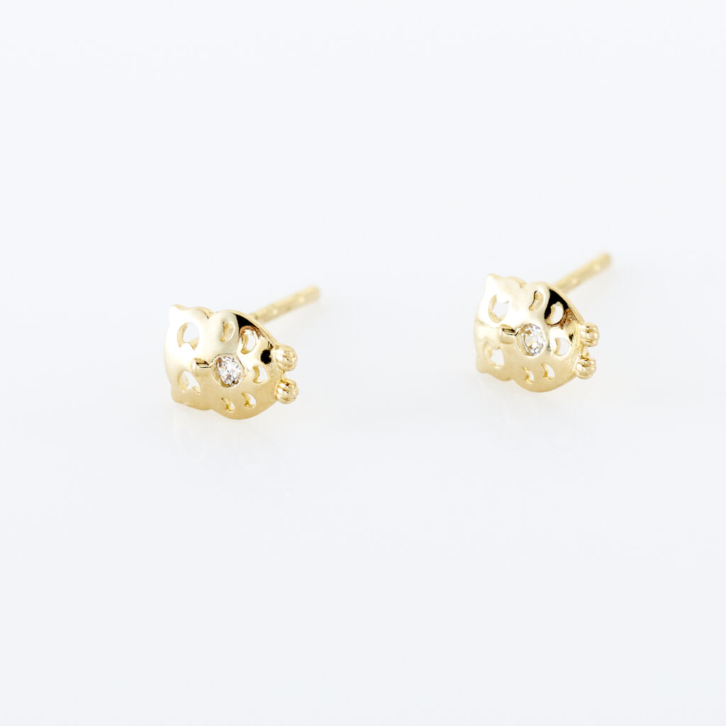 Boucles D'oreilles Puces Helois Hibou Or Jaune Oxyde De Zirconium - Clous d'oreilles Femme | Histoire d’Or