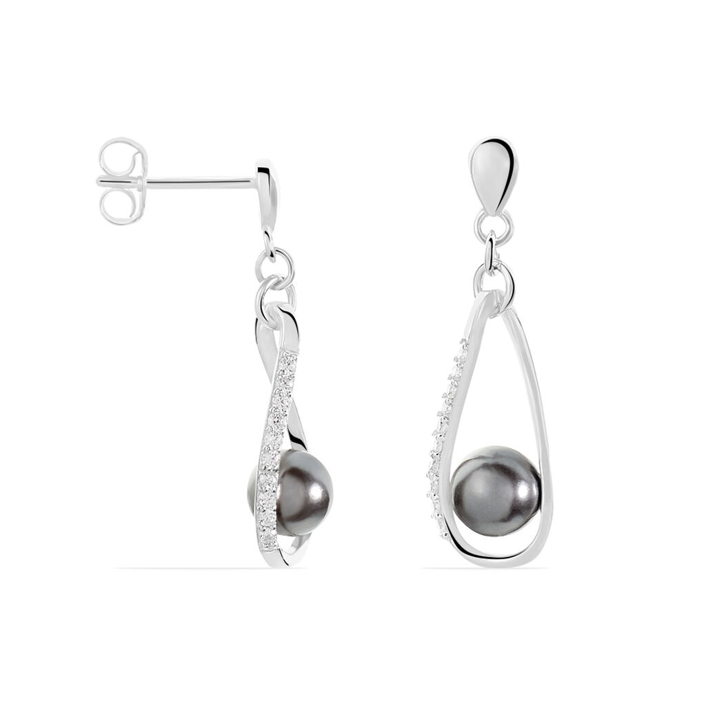 Boucles D'oreilles Pendantes Polynesie Argent  Perle D'imitation Oxyde - Boucles d'oreilles fantaisie Femme | Histoire d’Or