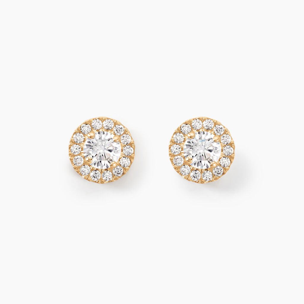 Boucles D'oreilles Puces Edna Or Jaune Oxyde De Zirconium - Clous d'oreilles Femme | Histoire d&rsquo;Or
