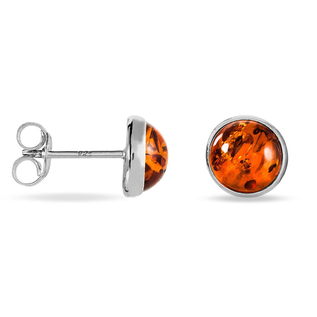 Boucles D'oreilles Puces Argent Blanc Majdeline Ambre - Boucles d'oreilles fantaisie Femme | Histoire d’Or