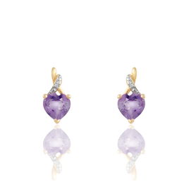 Boucles D'oreilles Pendantes Clothilde Or Jaune Amethyste Et Diamant - Boucles d'oreilles pendantes Femme | Histoire d’Or